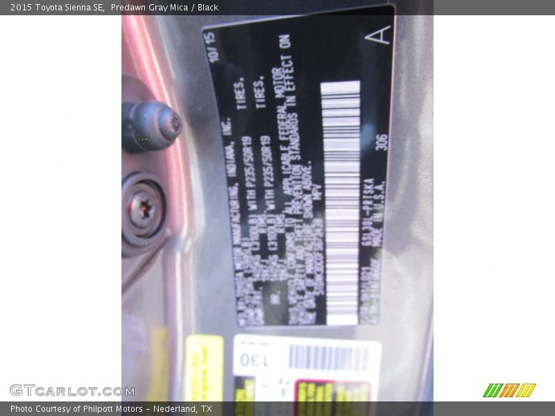 Predawn Gray Mica / Black 2015 Toyota Sienna SE