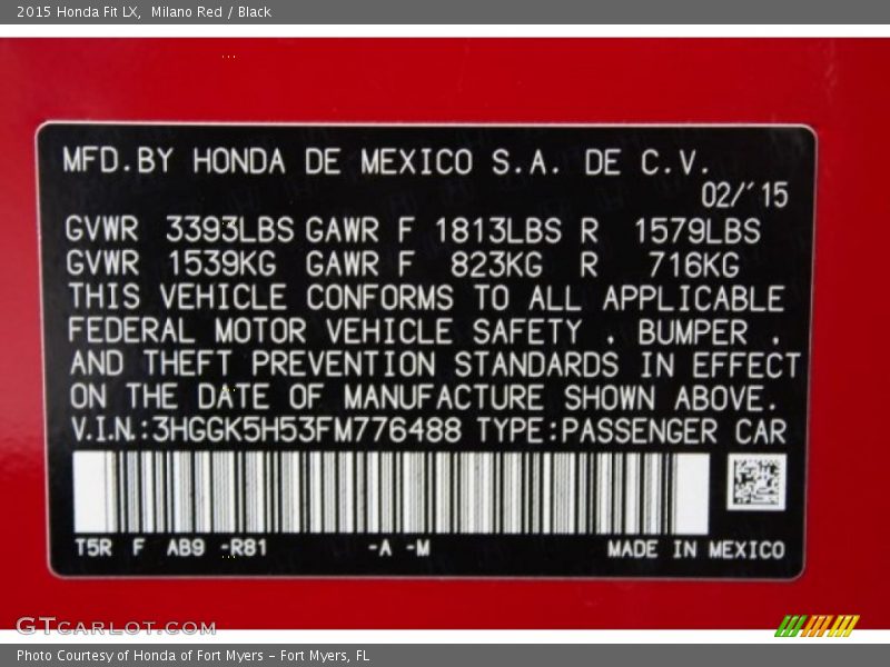 Milano Red / Black 2015 Honda Fit LX