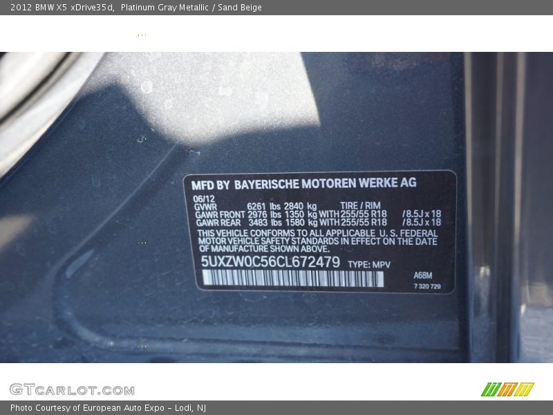 Platinum Gray Metallic / Sand Beige 2012 BMW X5 xDrive35d