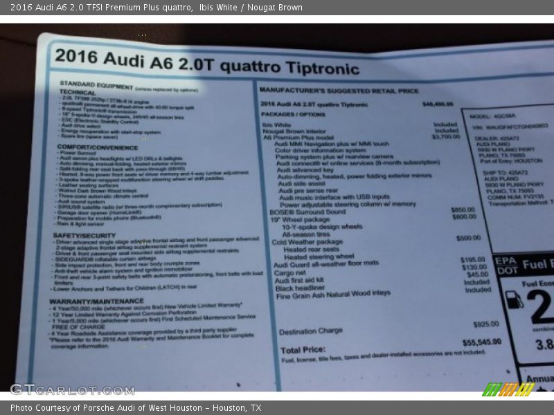 Ibis White / Nougat Brown 2016 Audi A6 2.0 TFSI Premium Plus quattro