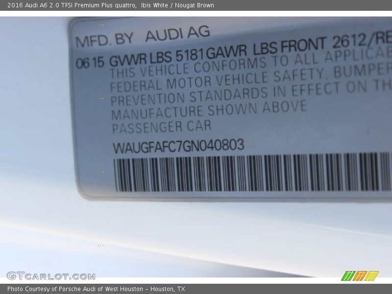 Ibis White / Nougat Brown 2016 Audi A6 2.0 TFSI Premium Plus quattro