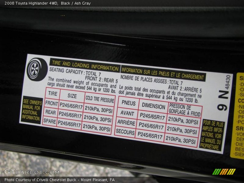 Black / Ash Gray 2008 Toyota Highlander 4WD