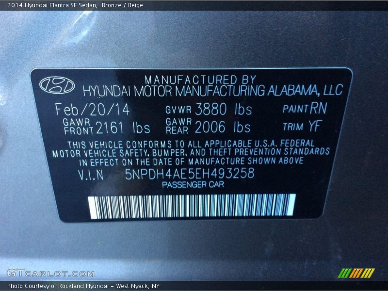 Bronze / Beige 2014 Hyundai Elantra SE Sedan