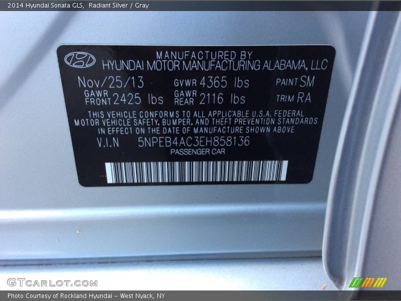 Radiant Silver / Gray 2014 Hyundai Sonata GLS