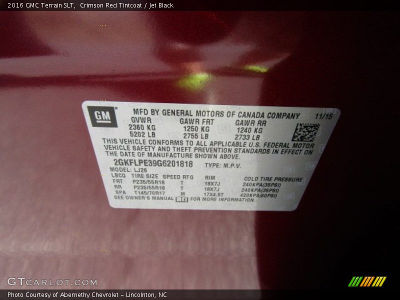 Crimson Red Tintcoat / Jet Black 2016 GMC Terrain SLT
