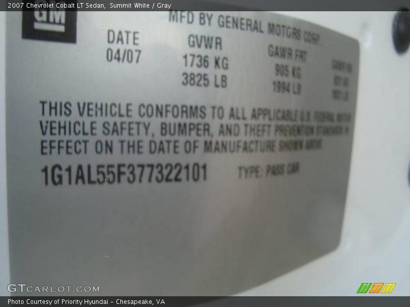 Summit White / Gray 2007 Chevrolet Cobalt LT Sedan