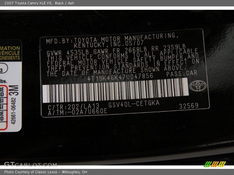 Black / Ash 2007 Toyota Camry XLE V6