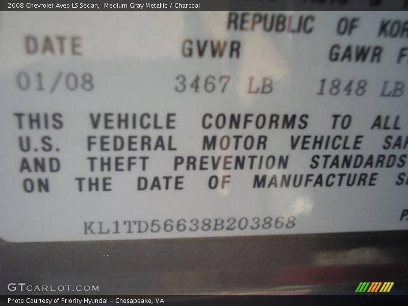 Medium Gray Metallic / Charcoal 2008 Chevrolet Aveo LS Sedan