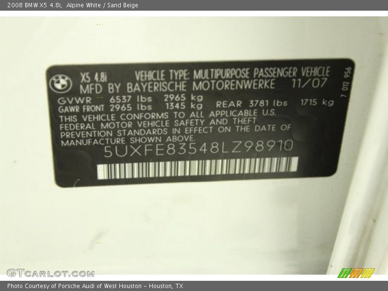 Alpine White / Sand Beige 2008 BMW X5 4.8i