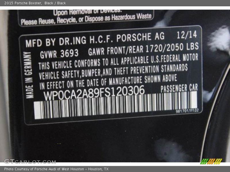 Black / Black 2015 Porsche Boxster