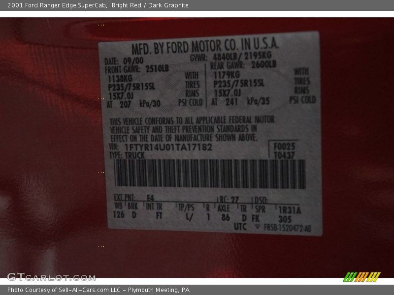 Bright Red / Dark Graphite 2001 Ford Ranger Edge SuperCab