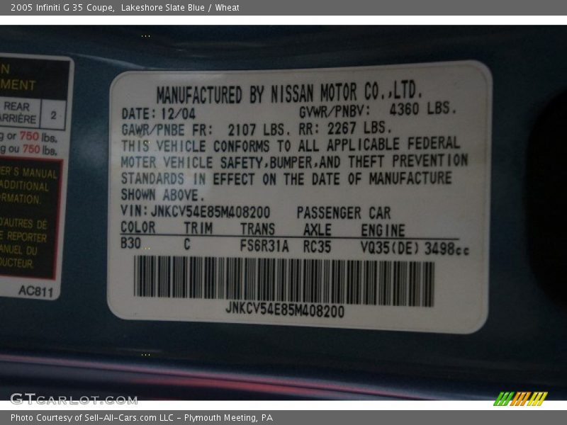 Lakeshore Slate Blue / Wheat 2005 Infiniti G 35 Coupe