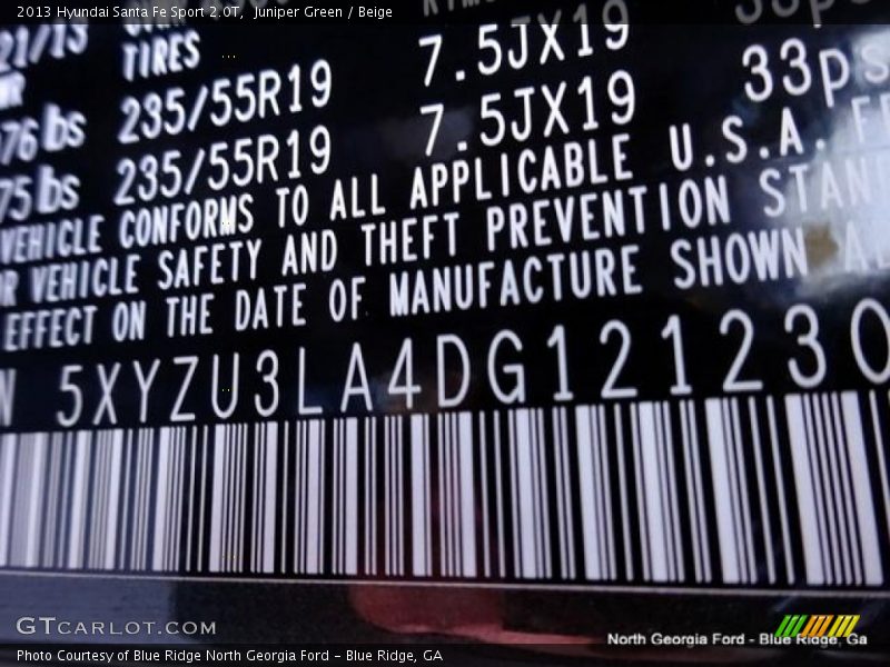 Juniper Green / Beige 2013 Hyundai Santa Fe Sport 2.0T