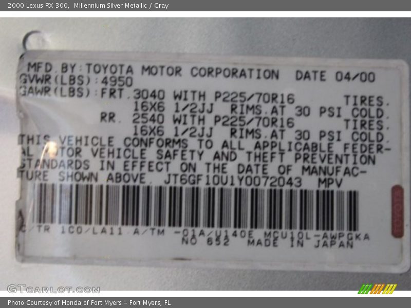 Millennium Silver Metallic / Gray 2000 Lexus RX 300