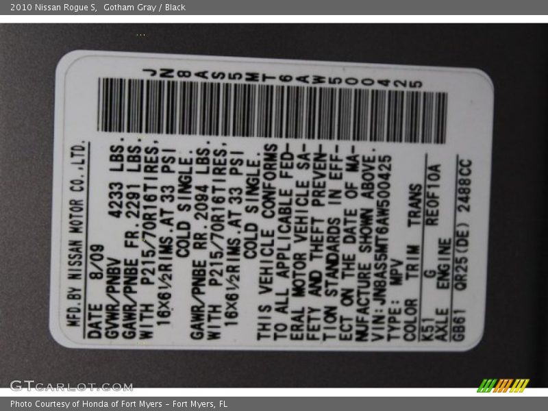 Gotham Gray / Black 2010 Nissan Rogue S