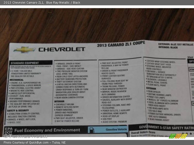Blue Ray Metallic / Black 2013 Chevrolet Camaro ZL1