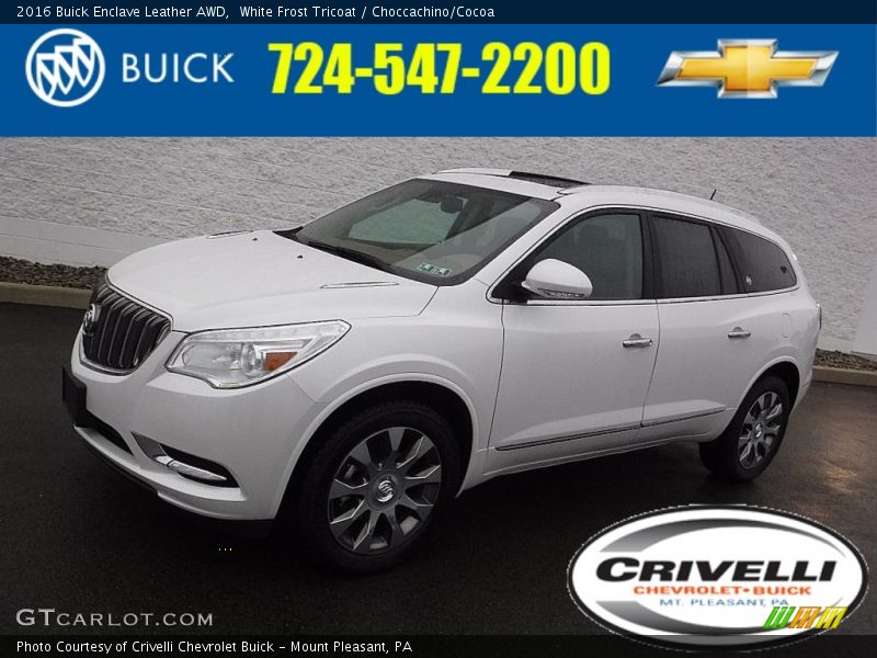 White Frost Tricoat / Choccachino/Cocoa 2016 Buick Enclave Leather AWD