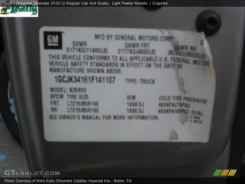 Light Pewter Metallic / Graphite 2001 Chevrolet Silverado 3500 LS Regular Cab 4x4 Dually