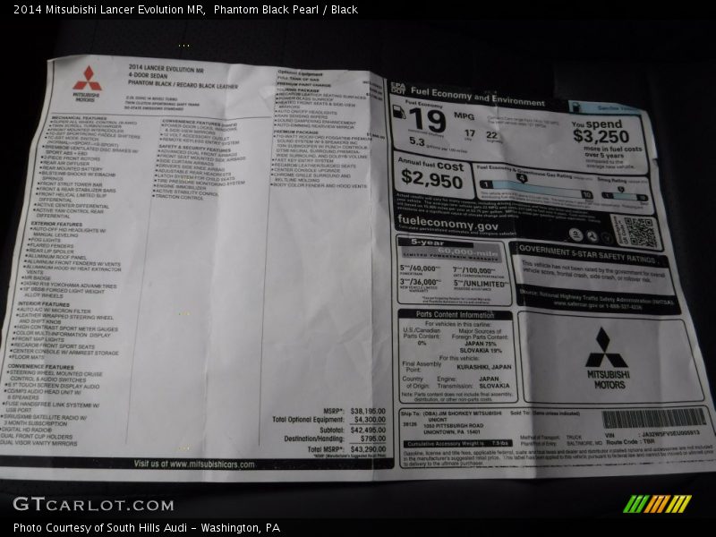  2014 Lancer Evolution MR Window Sticker