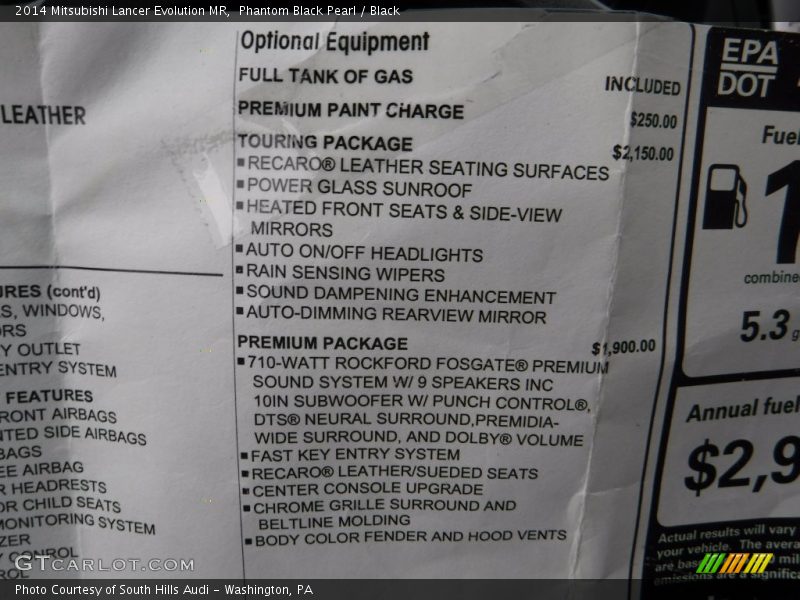  2014 Lancer Evolution MR Window Sticker