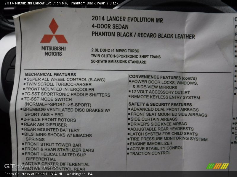  2014 Lancer Evolution MR Window Sticker
