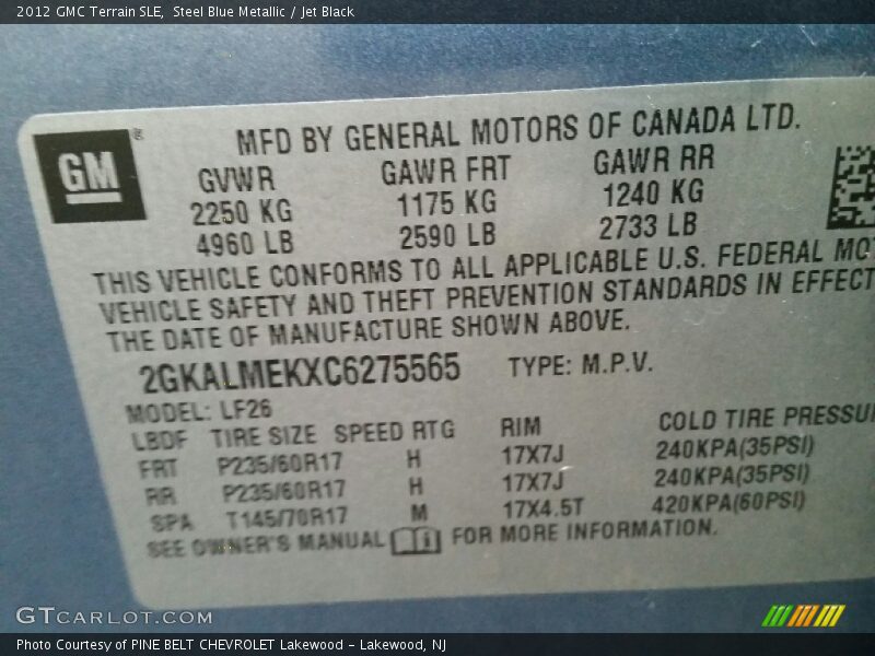 Steel Blue Metallic / Jet Black 2012 GMC Terrain SLE