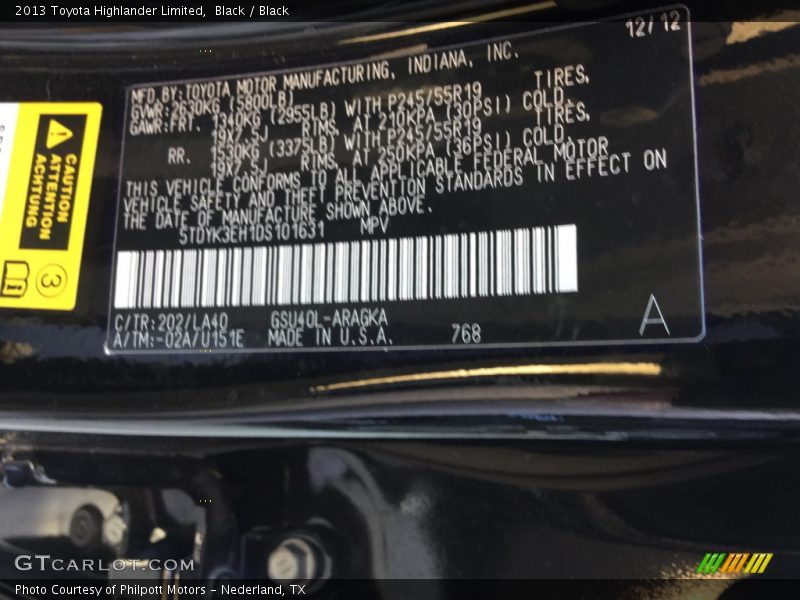 Black / Black 2013 Toyota Highlander Limited