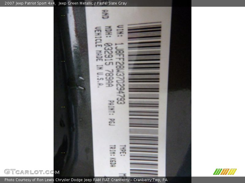 Jeep Green Metallic / Pastel Slate Gray 2007 Jeep Patriot Sport 4x4