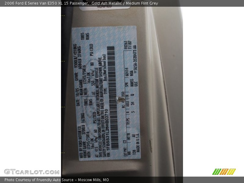 2006 E Series Van E350 XL 15 Passenger Gold Ash Metallic Color Code C2