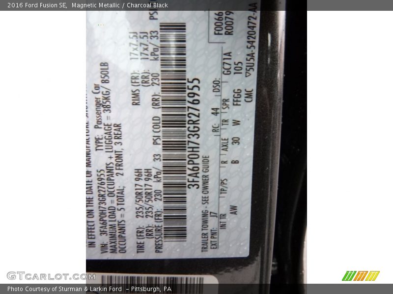 Magnetic Metallic / Charcoal Black 2016 Ford Fusion SE
