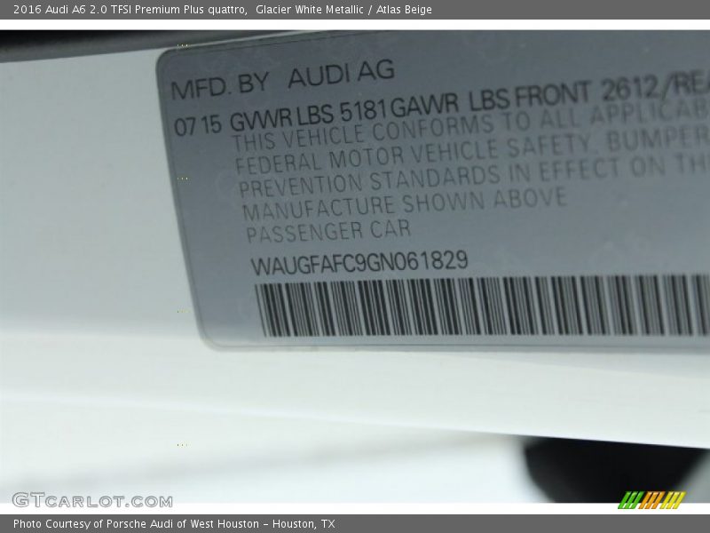 Glacier White Metallic / Atlas Beige 2016 Audi A6 2.0 TFSI Premium Plus quattro