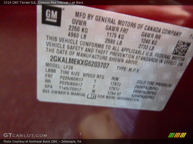 Crimson Red Tintcoat / Jet Black 2016 GMC Terrain SLE