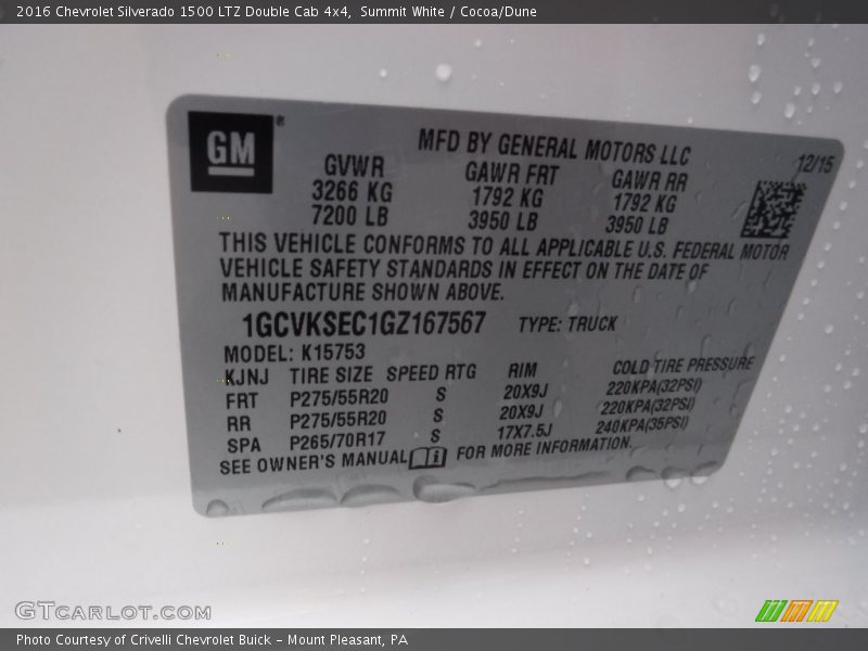 Summit White / Cocoa/Dune 2016 Chevrolet Silverado 1500 LTZ Double Cab 4x4