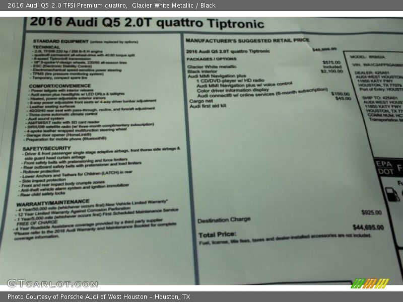 Glacier White Metallic / Black 2016 Audi Q5 2.0 TFSI Premium quattro