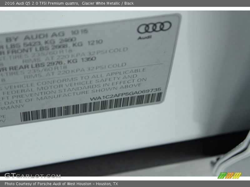 Glacier White Metallic / Black 2016 Audi Q5 2.0 TFSI Premium quattro