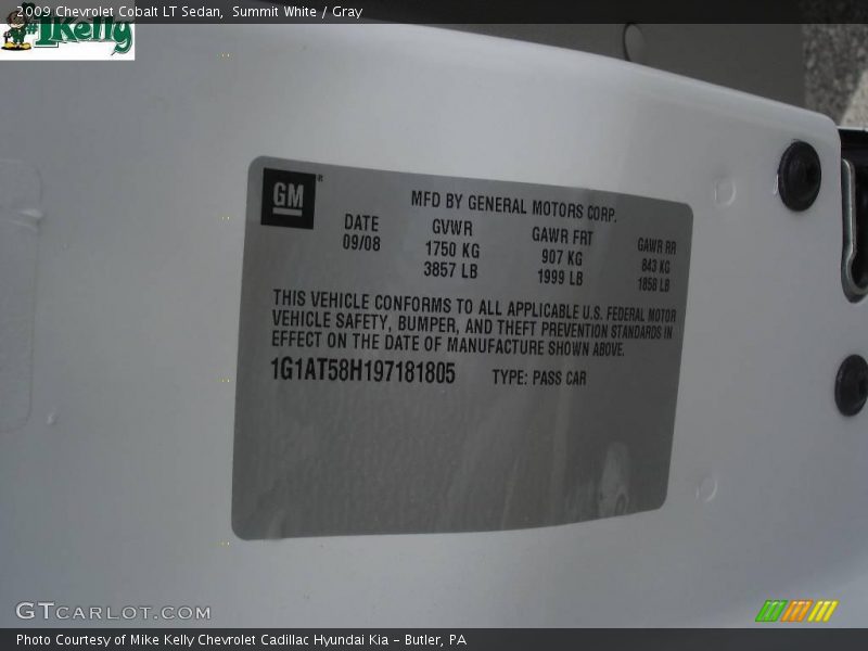 Summit White / Gray 2009 Chevrolet Cobalt LT Sedan