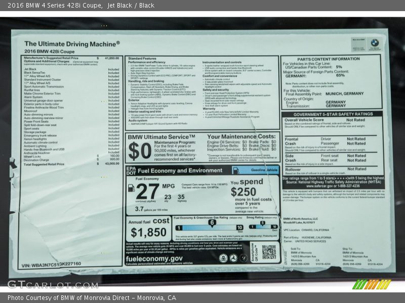 Jet Black / Black 2016 BMW 4 Series 428i Coupe