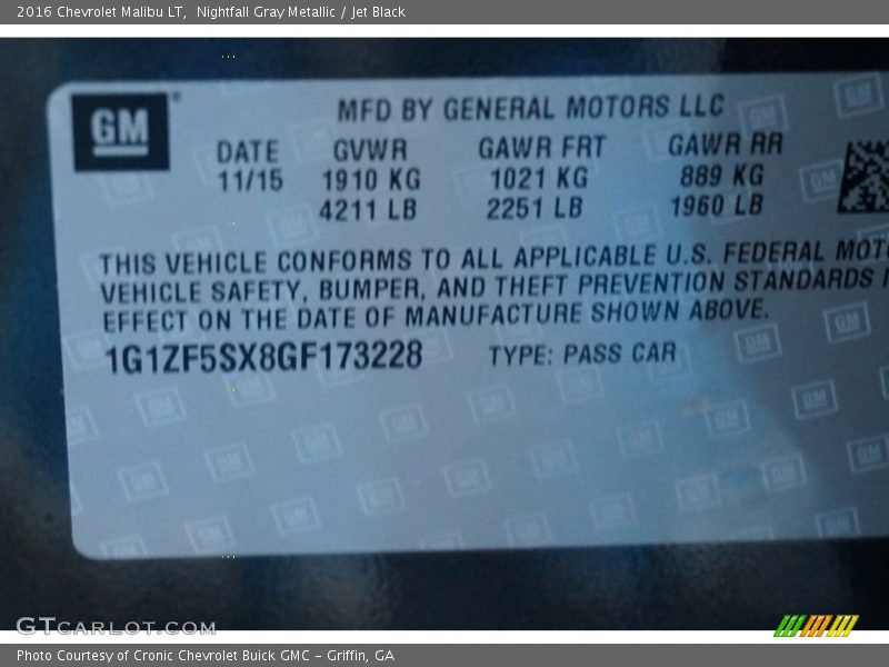 Nightfall Gray Metallic / Jet Black 2016 Chevrolet Malibu LT