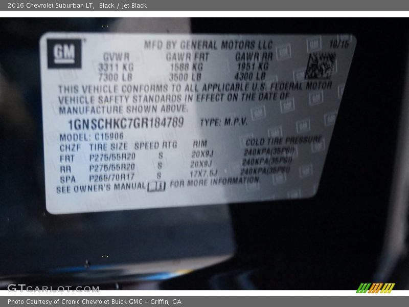 Black / Jet Black 2016 Chevrolet Suburban LT