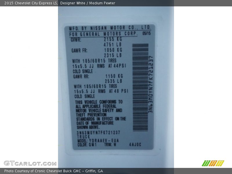 Designer White / Medium Pewter 2015 Chevrolet City Express LS