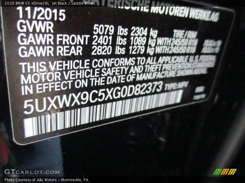 Jet Black / Saddle Brown 2016 BMW X3 xDrive28i
