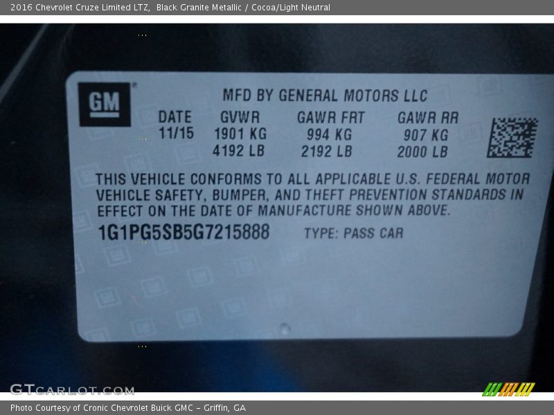 Black Granite Metallic / Cocoa/Light Neutral 2016 Chevrolet Cruze Limited LTZ