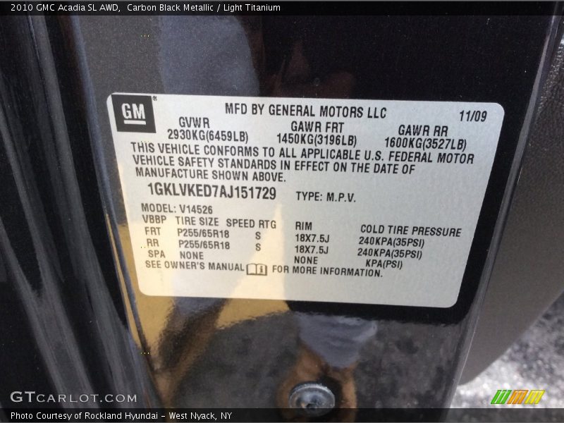 Carbon Black Metallic / Light Titanium 2010 GMC Acadia SL AWD