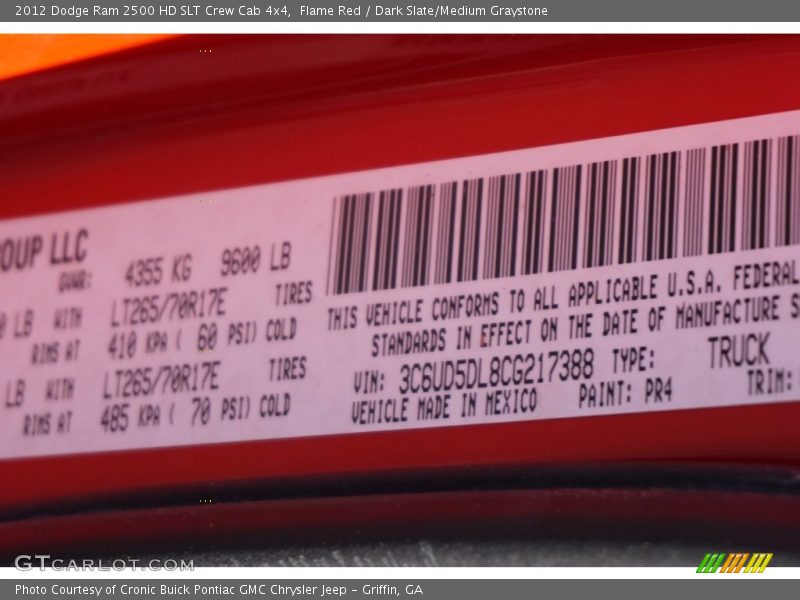 Flame Red / Dark Slate/Medium Graystone 2012 Dodge Ram 2500 HD SLT Crew Cab 4x4