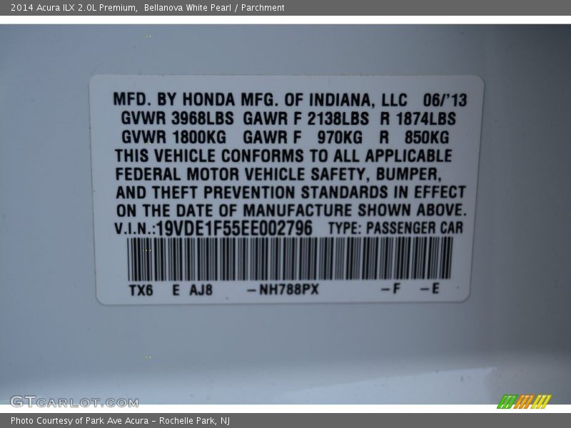 Bellanova White Pearl / Parchment 2014 Acura ILX 2.0L Premium