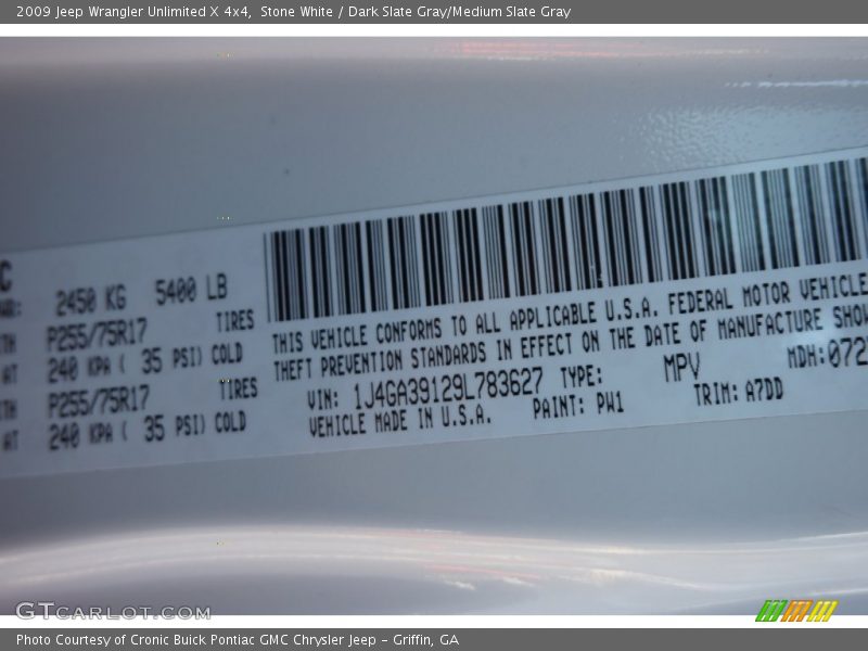 Stone White / Dark Slate Gray/Medium Slate Gray 2009 Jeep Wrangler Unlimited X 4x4