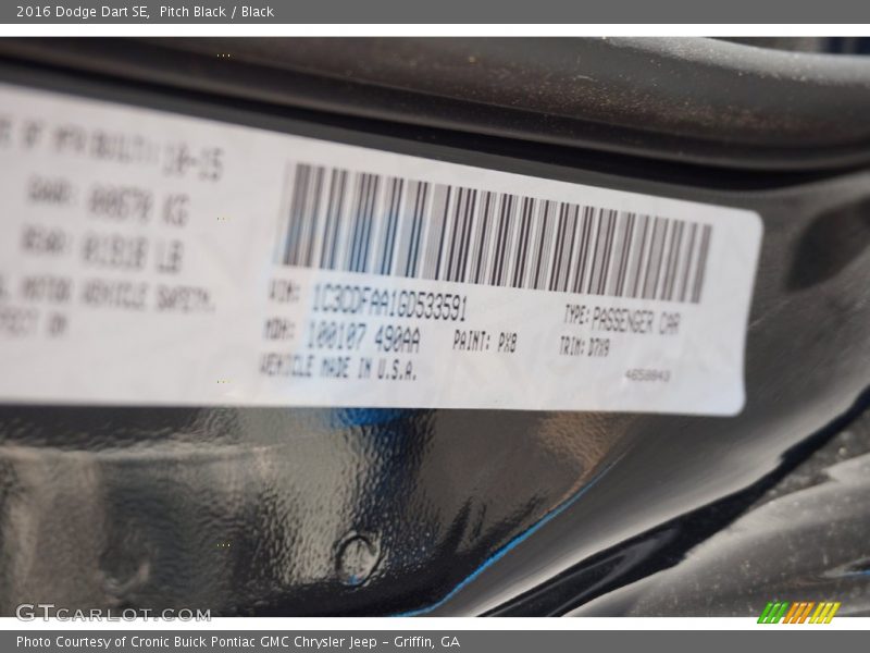 Pitch Black / Black 2016 Dodge Dart SE