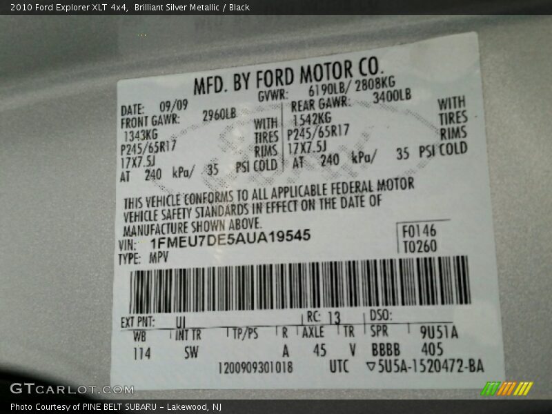 Brilliant Silver Metallic / Black 2010 Ford Explorer XLT 4x4