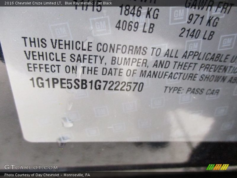 Blue Ray Metallic / Jet Black 2016 Chevrolet Cruze Limited LT