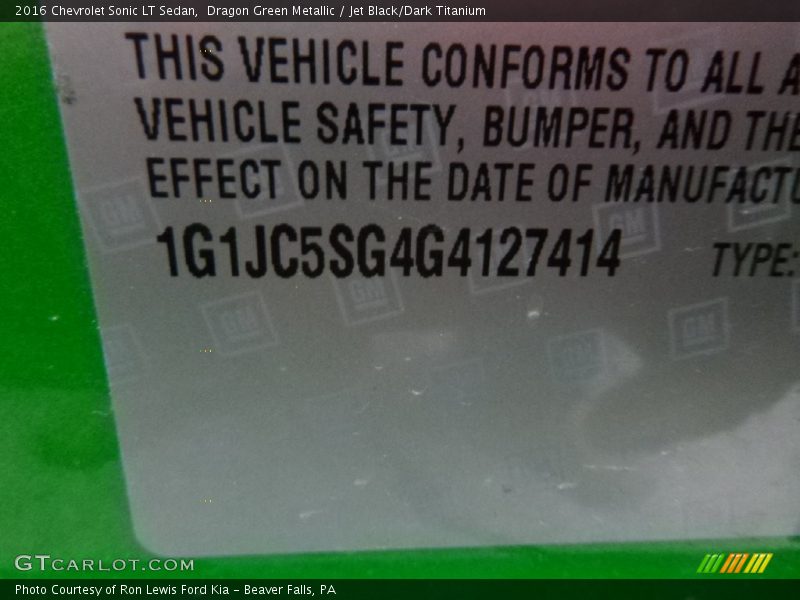 Dragon Green Metallic / Jet Black/Dark Titanium 2016 Chevrolet Sonic LT Sedan